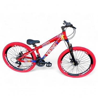 Imagem de Bicicleta Aro 26 Vikingx Tuff Freeride 21v Aro Vmaxx Freio A Disco Garfo Suspensão Pneu Flame vermelho-Azul X25