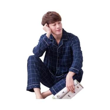 Imagem de Pijamas De Algodão De Manga Longa Para Homens Em Tamanhos Grandes, Con
