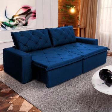 Imagem de Sofá Cama Bangkok Sem Caixa 2,10m Retrátil E Reclinável Com Molas Velut Azul- King House