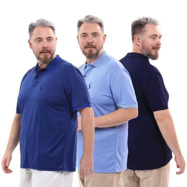 Imagem de Kit 3 Camisa Polo Plus Masculina Piquet Dia a Dia