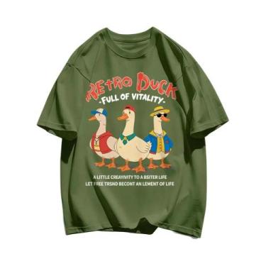 Imagem de Camisetas De Algodão Com Estampa De Pato Retro Para Homens, Soltas, Re