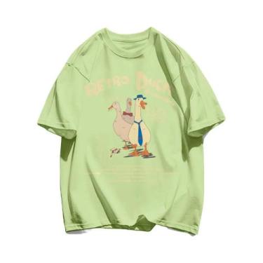 Imagem de Camisetas De Algodão Com Estampa De Pato Retro Para Homens, Soltas, Re