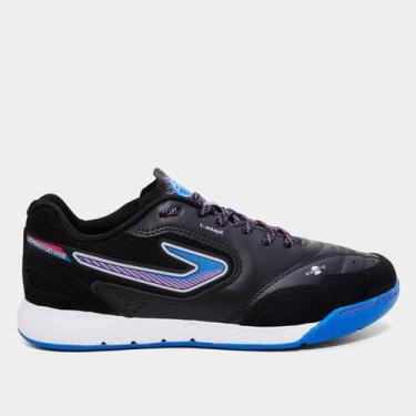 Imagem de Chuteira Futsal Topper Dominator Pro VI Masculina, Preto, Azul, 44