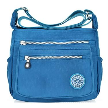 Imagem de JXGSGOGO Bolsas de ombro femininas com vários bolsos casuais à prova d'água (azul), Azul, Medium