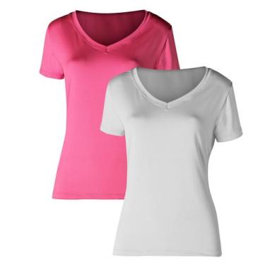 Imagem de Kit 2 Camiseta Proteção Solar Gola V Feminina Manga Curta Uv50+ Rosa B
