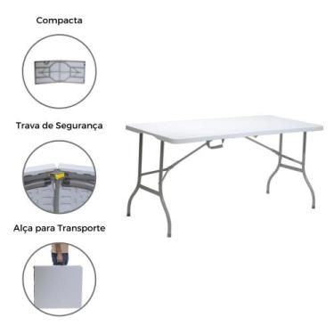 Mesa Dobravel Vira Maleta Portatil 1,80m Camping Premium - Garden Life