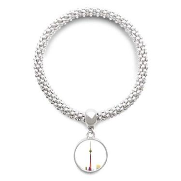 Imagem de DIYthinker Pulseira de prata com pingente de prata e ponto de referência do Canadá e cidade pulseira ajustável