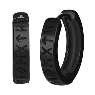 Imagem de Aroncent Brincos de argola de runas viking: Brinco de cartilagem rúnica nórdica de aço inoxidável 316L - 12 mm para homens e mulheres, Aço inoxidável 316, Sem pedra preciosa
