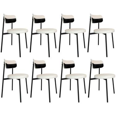 Imagem de Cadeira De Jantar Estofada Kit 8 Nyka M25 Linho Palha/preto - Mpozenato