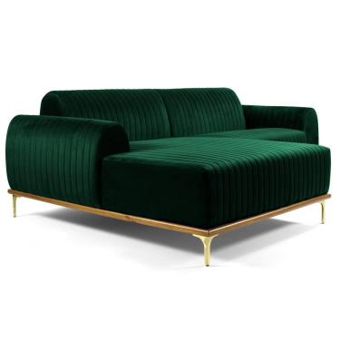 Imagem de Sofá 245cm 4 Lugares Com Chaise Esquerdo Pés Gold Molino C-303 Veludo Verde Musgo - Domi