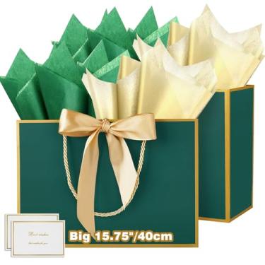 Imagem de HONTIUS Saco de presente extra grande de 15,75 polegadas, sacos de presente de papel grandes recicláveis com alças de cartões, 40 x 30 x 12,5 cm, presente de festa de aniversário, presente de dama de