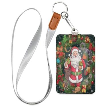 Imagem de Wassud Cartão de Natal (2) cordões de couro PU para crachás de identificação, porta-chaves, porta-crachás, cartões de crédito para escritórios, funcionários estudantes, funcionários