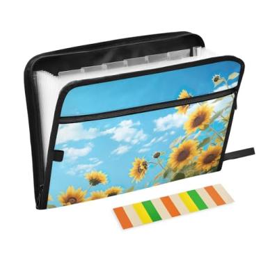 Imagem de Wassud Acordeão de girassóis organizador de arquivos de papel A4 pastas de arquivo de papel com etiquetas pasta de arquivo expansível 13 bolsos