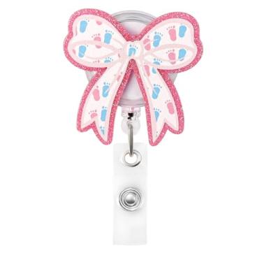 Imagem de Maxqzin Carretel de crachá de enfermagem engraçado, carretel de crachá fofo retrátil rosa para trabalho de parto e entrega para NICU L&D OBGYN presentes de enfermeira