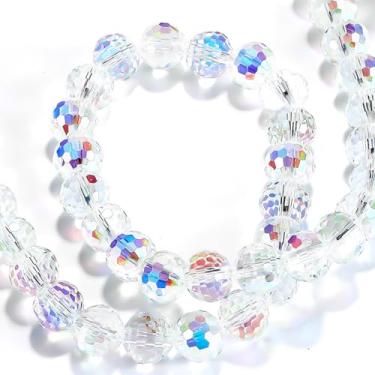 Imagem de Contas de cristal redondas de 8 mm para fazer joias, contas de vidro de cristal facetadas a granel para artesanato, pulseira, brinco faça você mesmo, sinos de vento, apanhador de sol (Crystal Paradise