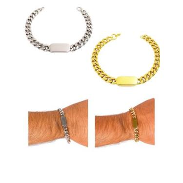 Imagem de Pulseira Masculina Grossa 7Mm Dourada Prata Grumet Chanfrada - Visujói