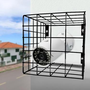 Imagem de Grade de Proteção Tipo Gaiola para Câmera de Segurança CFTV Aço Reforçado, Pintura Eletrostática Preta Fosca 17×17×18,5 cm