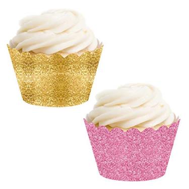 Imagem de Andaz Press Party Cupcake Wrapper Collection, Faux Pink and Gold Glitter