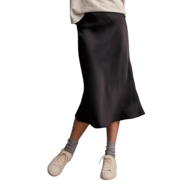 Imagem de Tribal Saia midi feminina de cetim fosco sem fecho com cintura elástica, Preto, G