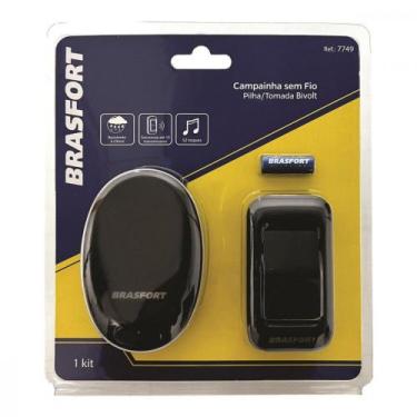 Imagem de Campainha Sem Fio Brasfort Pilha/Tomada 52 Toques Preta 7749, Preto