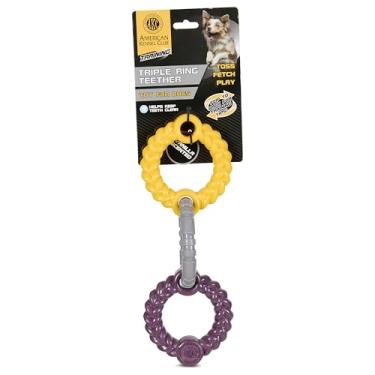 Imagem de AMERICAN KENNEL CLUB AKC Brinquedo para cães com anel triplo de treinamento – Brinquedo de mastigar TPR durável com aroma de baunilha – Promove a saúde bucal – Brincadeira interativa de puxar e buscar