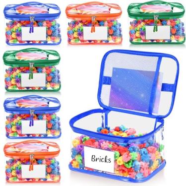 Imagem de Aliceset 6 Pack Clear Toy Storage Bag with Name Tag & Manual Pocket Reusable Clear PVC Board Game Storage Travel Waterproof Organizer Bags with Zipper for Books(Blue, Green, Orange)