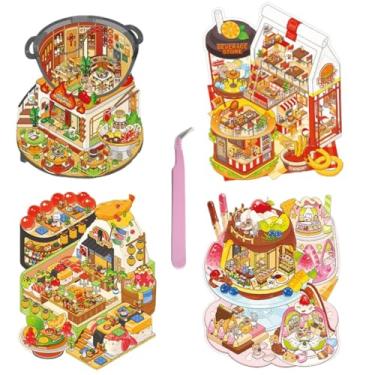 Imagem de DIY 3D Sticker Scene 4 Sets Funny Cartoon 3D House Stickers Make Your Own Mini Room Scenes Miniature Scene Stickers for Adult Kids Relief Stress Pass The Time