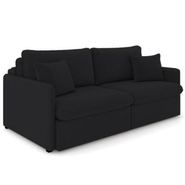 Imagem de Sofá Cama Retrátil Para Sala de Estar 194cm Una K01 Veludo Preto - Lya