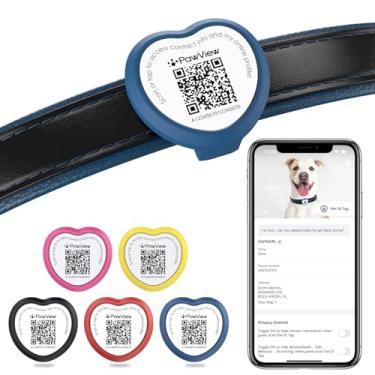 Imagem de PawView Tag com Nome para Cão Personalizada com App Gratuito, Forma de Coração Slide On, Placa de Identificação Pet com QR Code & NFC, Silicone Silencioso colar de identificação pet