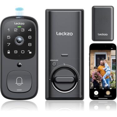 Imagem de Lockzo Fechadura Inteligente Com Vídeo E Campainha, Fechadura De Porta De Entrada Sem Chave 6 Em 1, Fechadura De Segurança Com Câmera Wi-Fi Integrada Para Porta Da Frente, Impressão Digital, Código