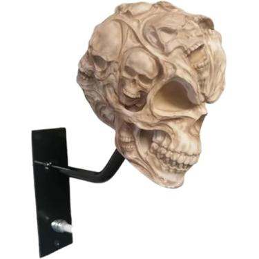 Imagem de AERFGDE Suporte de caveira de capacete de motocicleta, suporte para capacete de parede, artesanato de resina, suporte de capacetes de caveira adequado para boné de motocicleta, boné de beisebol, boné