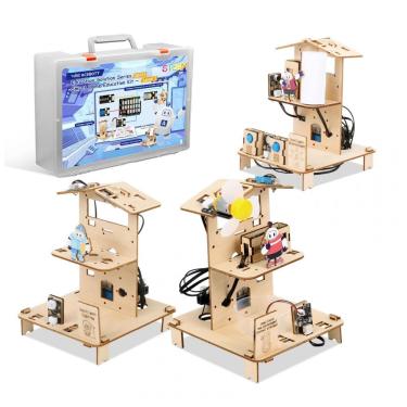 Imagem de Kit casa inteligente ESP32 3 em 1 em madeira 3D ACEBOTT QE023 nível 1 para projetos STEM de automação