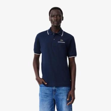 Imagem de Camisa Polo Lacoste Pocket Accent L.12.12, ajuste clássico, Azul marin