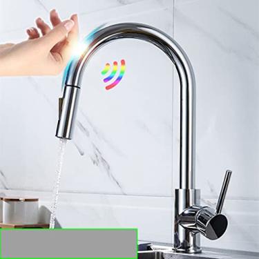 Imagem de Filtro de toque dourado Torneira de cozinha Quente Frio Puxe para fora Torneira misturadora de pia de cozinha Purificador de água potável Sensor Torneiras de mistura de cozinha, 70, toque, cromo