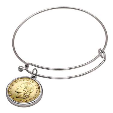 Imagem de Pulseira prateada com moeda da República Italiana, One Size, Prata esterlina Aço inoxidável Metal