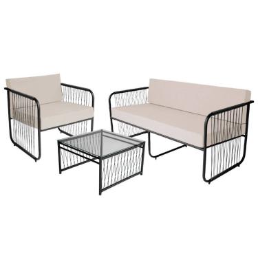 Imagem de Conjunto 1 Poltrona 1 Namoradeira e 1 Mesa de Centro Córdova em Aço Carbono e Fibra Sintética