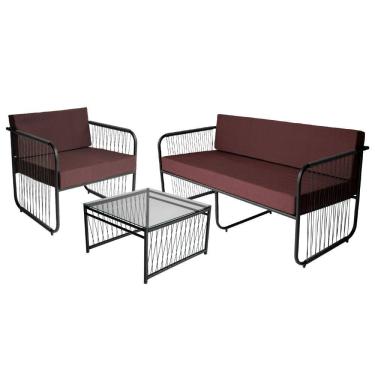 Imagem de Conjunto 1 Poltrona 1 Namoradeira e 1 Mesa de Centro Córdova em Aço Carbono e Fibra Sintética