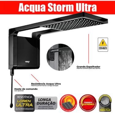 Imagem de Chuveiro Lorenzetti Elétrico Gás Preto Acqua Storm Ultra 220v 7800w Eletrônico Moderno Luxo Black Luxuoso Grande