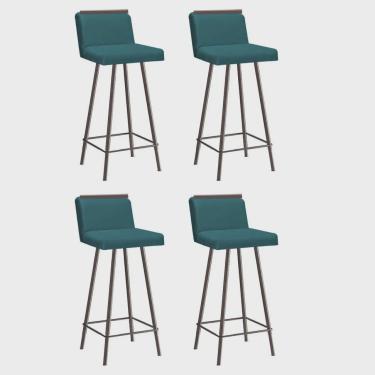 Imagem de Kit 04 Banquetas Com Encosto Menne Eiffel Bistrô Cozinha Aplique Ferro Marrom Suede Azul Turquesa - Ahz Móveis
