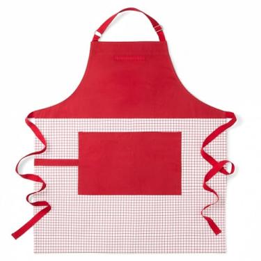 Imagem de KitchenAid Avental Gourmet Series Gridlines Big Chef, resistente a água e manchas, vermelho paixão, tamanho adulto 81 x 71 cm