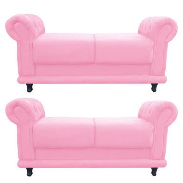 Imagem de Kit 02 Recamier Barcelona Namoradeira Calçadeira Suede Rosa Bebê