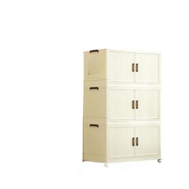 Imagem de Caixa Organizadora Armario Armazenamento Dobrável Empilhavel Com Porta Rodinhas Multiuso 3 Portas(40cm(leitebranco 3camadas))