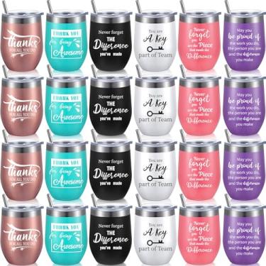 Imagem de Presentes de agradecimento aos funcionários, copo de vinho, presentes de equipe para funcionários, presente de agradecimento para colegas, mulheres, homens, copo de vinho de 350 ml com isolamento térmico de aço inoxidável com tampa e canudo (estilo novo, 36 peças)