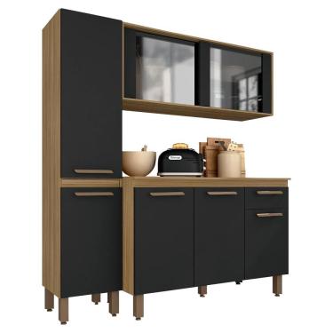 Imagem de Armário Tieli Paneleiro Simples 3 Peças Bor/preto - Móveis Arapongas