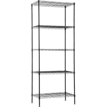 Imagem de Prateleira de metal de 61 cm C × 35 cm L × 152 cm A com rack de 5 camadas de aço forte para restaurante, garagem, despensa, cozinha, garagem, garagem, preto