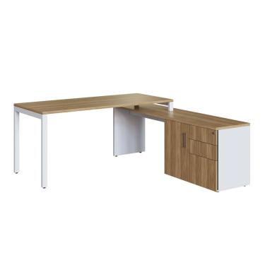 Imagem de Escrivaninha para Escritório Diretoria com Balcão 1 Porta 2 Gavetas 180cm Home Office Concept Nogal Sevilha/Branco