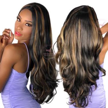 Imagem de Peruca Lisa 70cm Castanho Com Mechas Fibra Futura Natural - Mhair