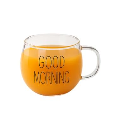 Imagem de Caneca Good Morning de Vidro Borossilicato, Transparente, 380 ml, Design Minimalista, Moderna, para Bebidas Quentes e Frias, com Alça Ergonômica