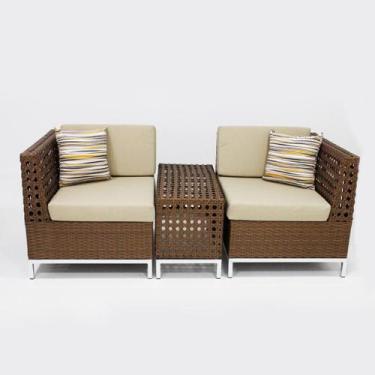 Imagem de Kit com 2 Poltronas Tulipa e Mesa Lateral - Sarah Móveis, Marrom