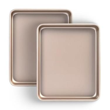 Imagem de Conjunto de 28 cm para assar, assadeira antiaderente Shinsin para forno, conjuntos de folhas de biscoito de aço de calibre pesado de 28 cm x 23 cm, bandejas profissionais de 2,5 cm para substituição de forno torradeira